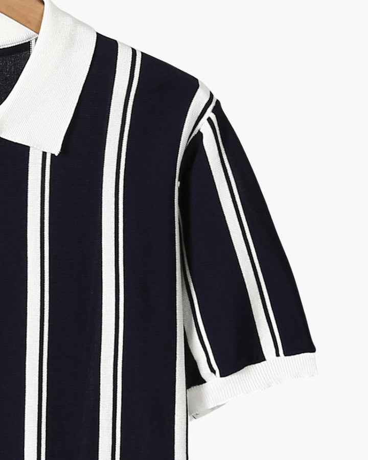Polo Uomo in Maglia Mezza Zip Righe Verticali