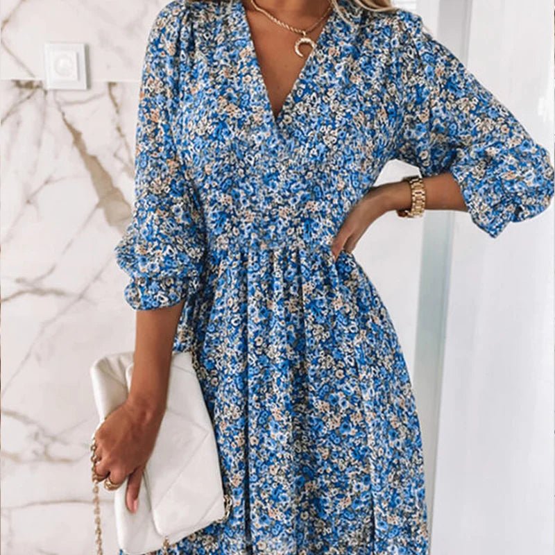 Abito Donna Floreale Cotone Stile Casual Manica Corta
