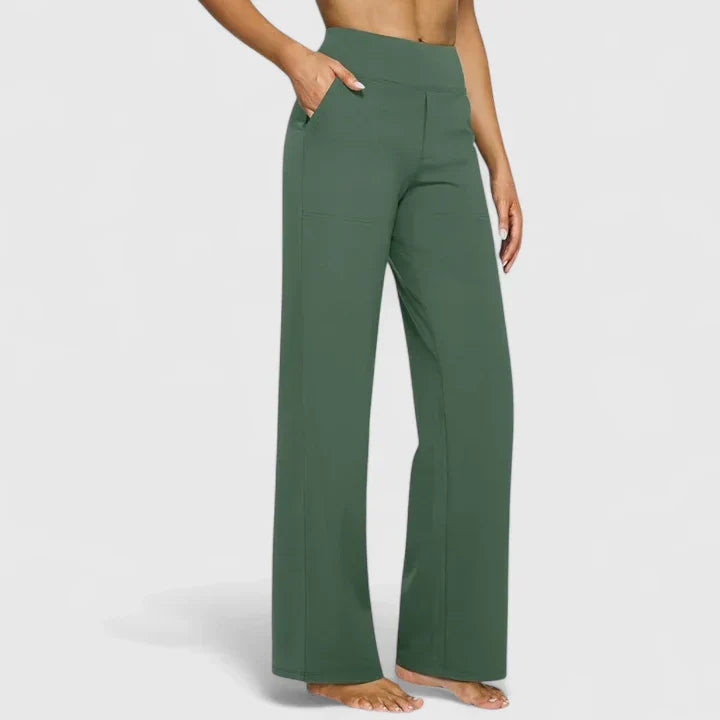 Pantaloni Donna Vita Alta Cotone Vestibilità Comoda Dritti