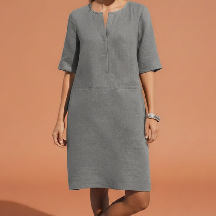 Abito Midi Donna in Tessuto Shift Manica al Gomito