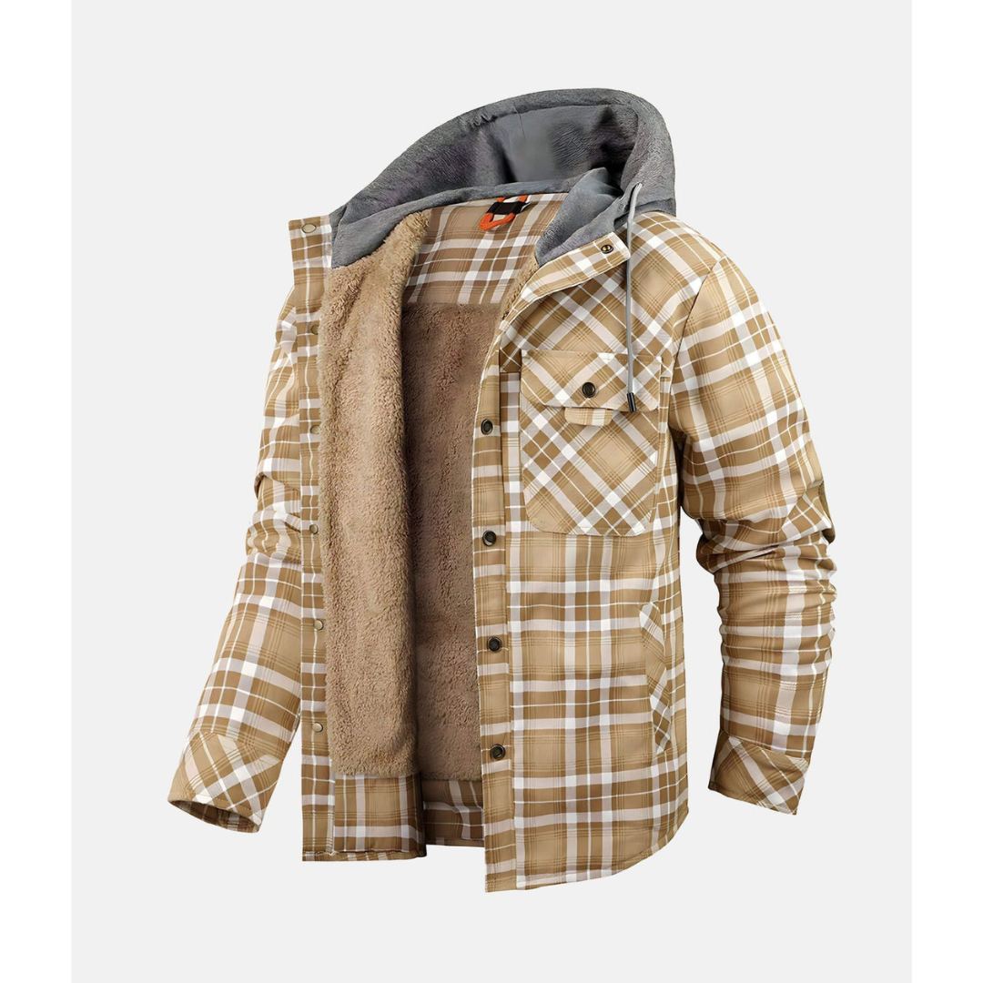 Giacca Uomo Quadri Bottoni con Cappuccio Stile Casual