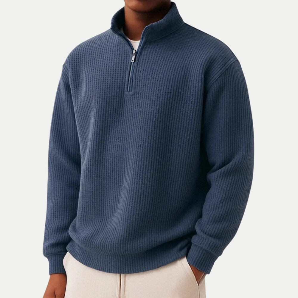 Maglione Uomo Maglia con Collo Zip Vestibilità Comfort