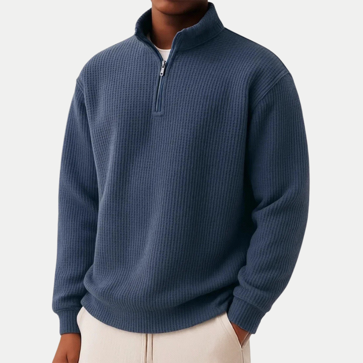 Maglione Uomo Maglia con Collo Zip Vestibilità Comfort