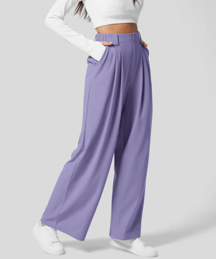 Pantaloni Donna Eleganti Vita Alta Tessuto Elastico