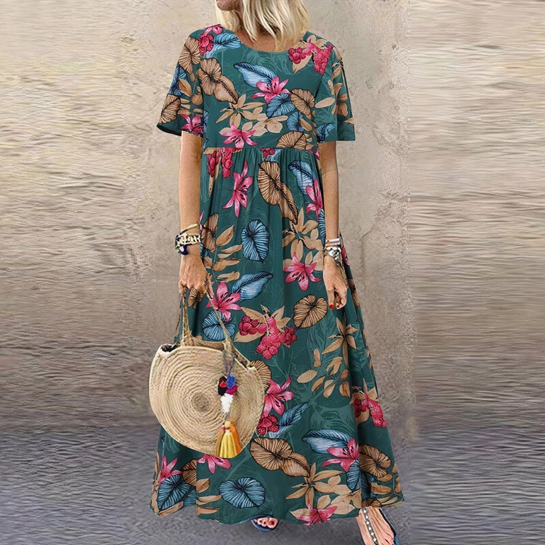 Abito Maxi Donna Floreale Tessuto Leggero Taglio Rilassato