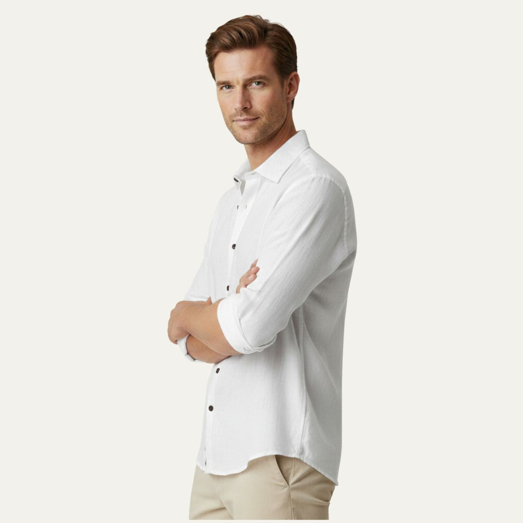 Camicia Uomo in Lino Manica Lunga Stile Vintage