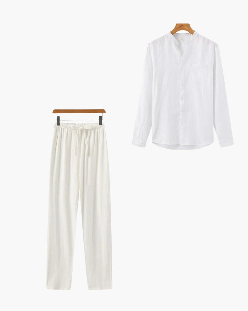 Set Coordinato Uomo in Lino Camicia e Pantaloni Slim