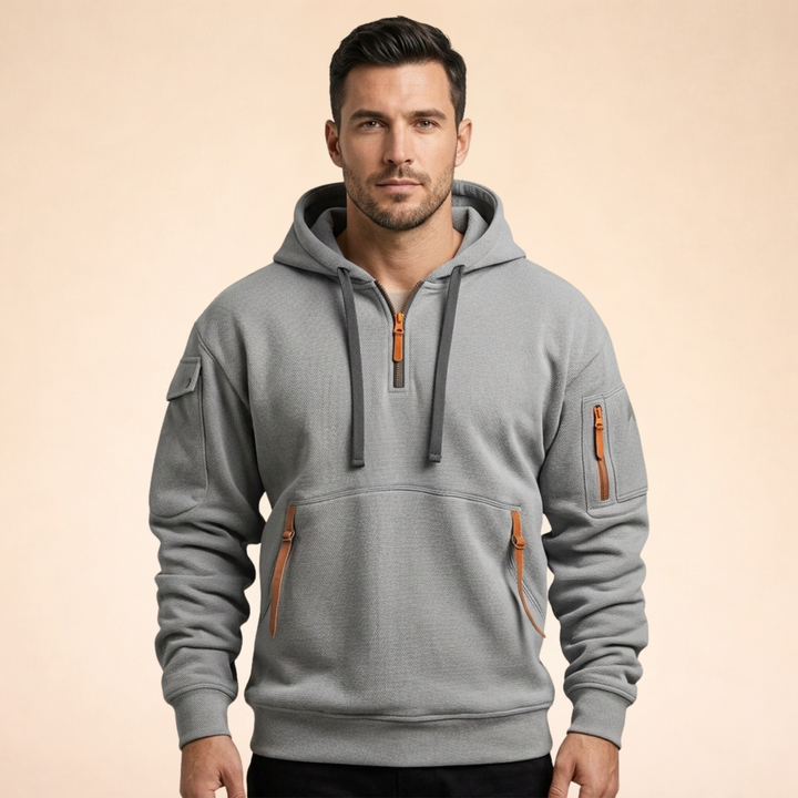 Felpa Uomo con Cappuccio Mezza Zip Calda e Elegante