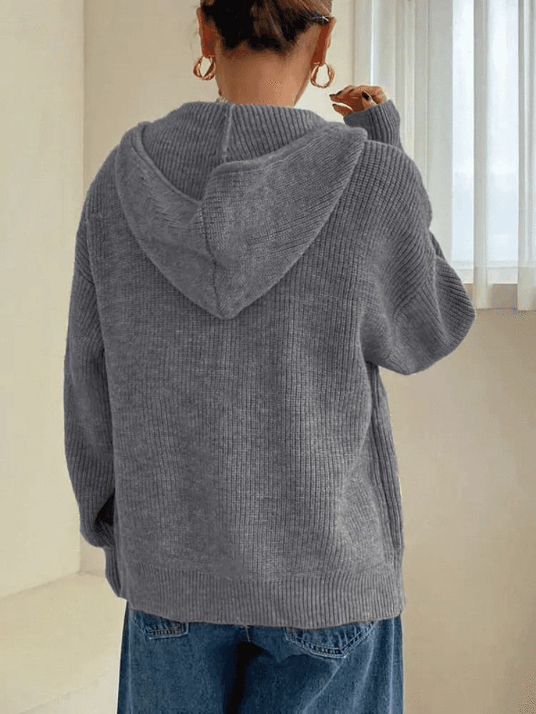 Felpa Donna in Maglia con Cappuccio e Cerniera