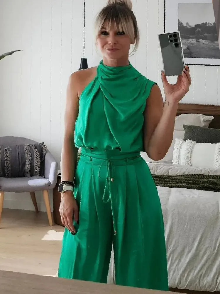 Completo Donna Crop e Pantaloni Palazzo Coordinato Elegante