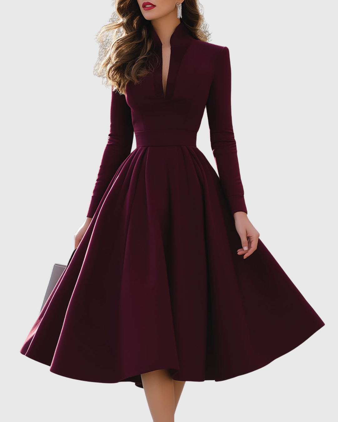 Abito Midi Donna Scollo a V Linea Femminile Scollatura Dettaglio
