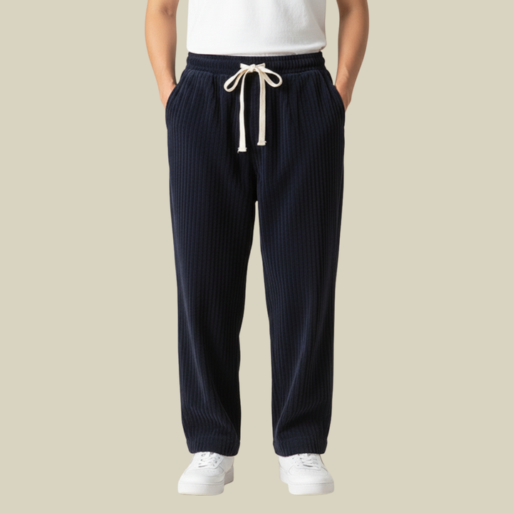 Pantaloni Uomo in Velluto a Coste Comodi Vita Elastica con Tasche