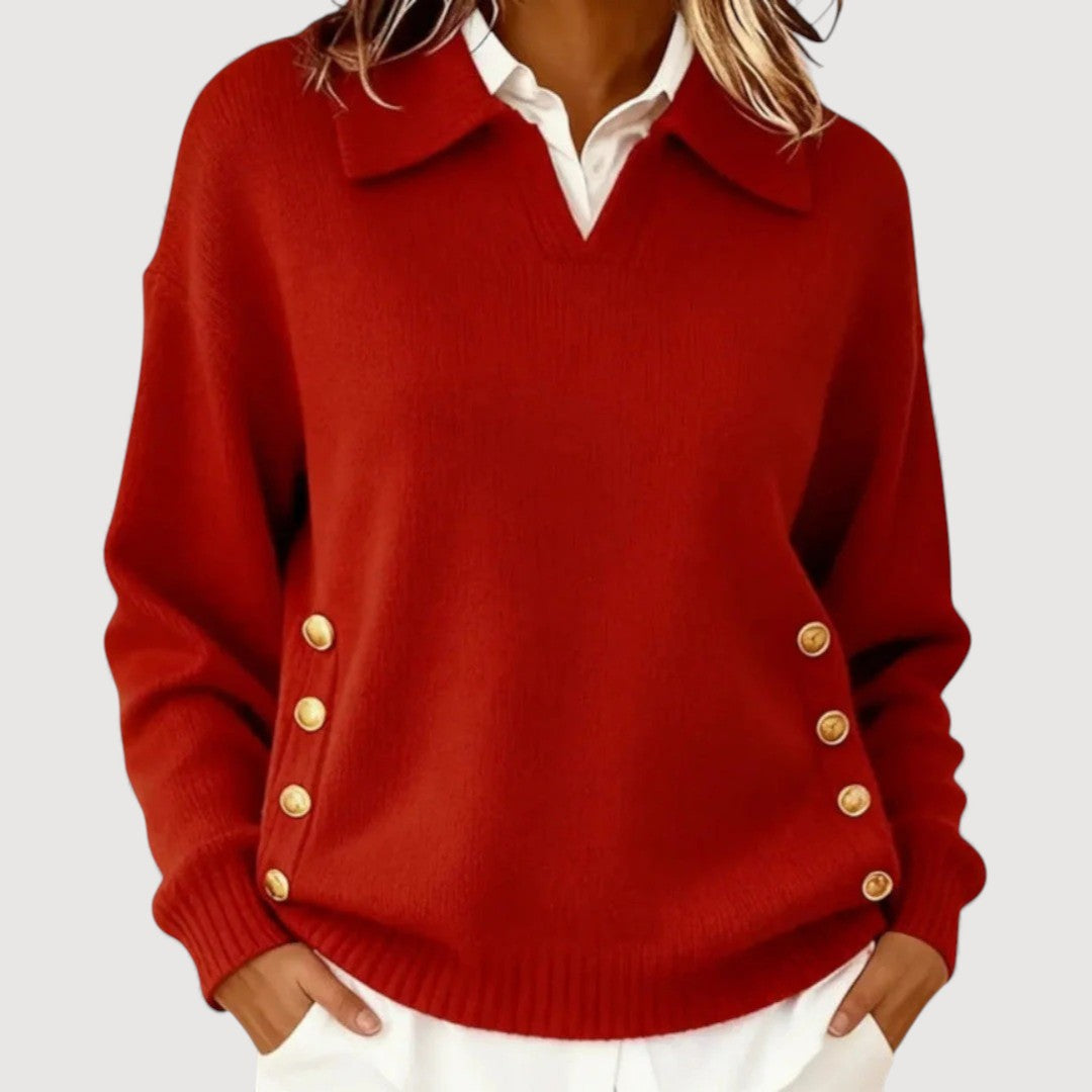 Maglione Donna Maniche Lunghe Collo Alto Bottoni Classici