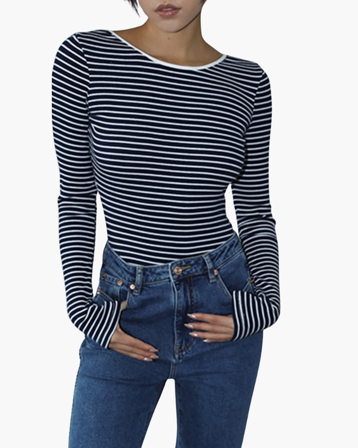 Body Donna a Righe Tessuto Elasticizzato Slim Fit Schiena Scoperta