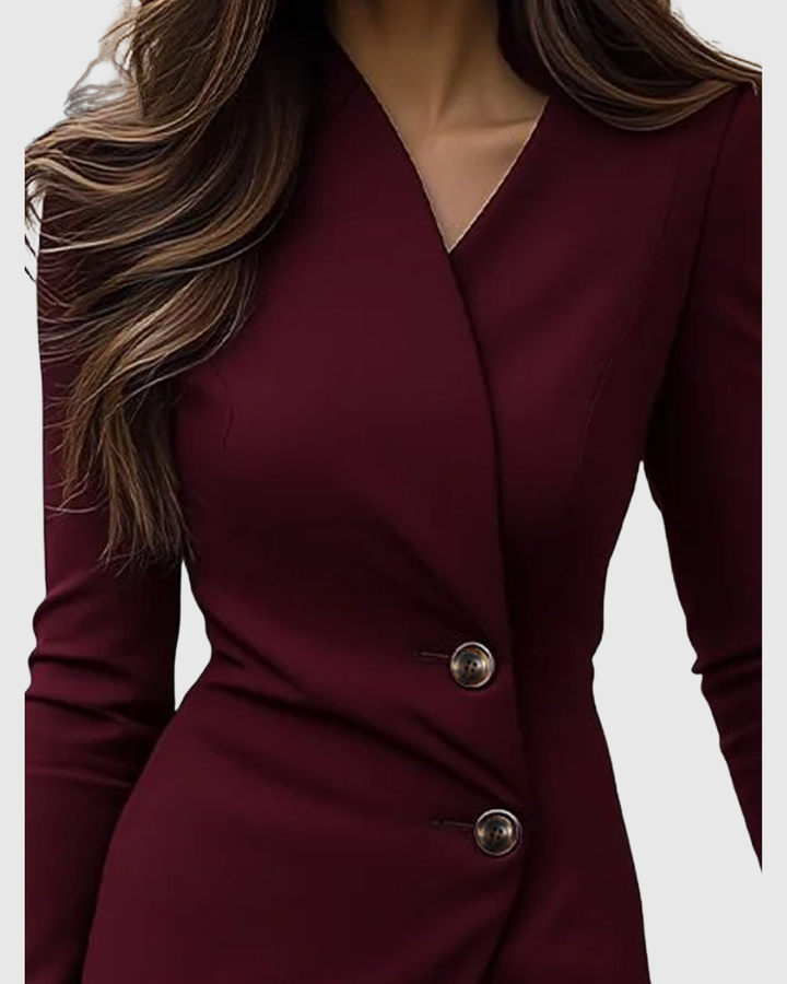 Abito Midi Donna con Bottoni Scollo a V Stile Avvolgente