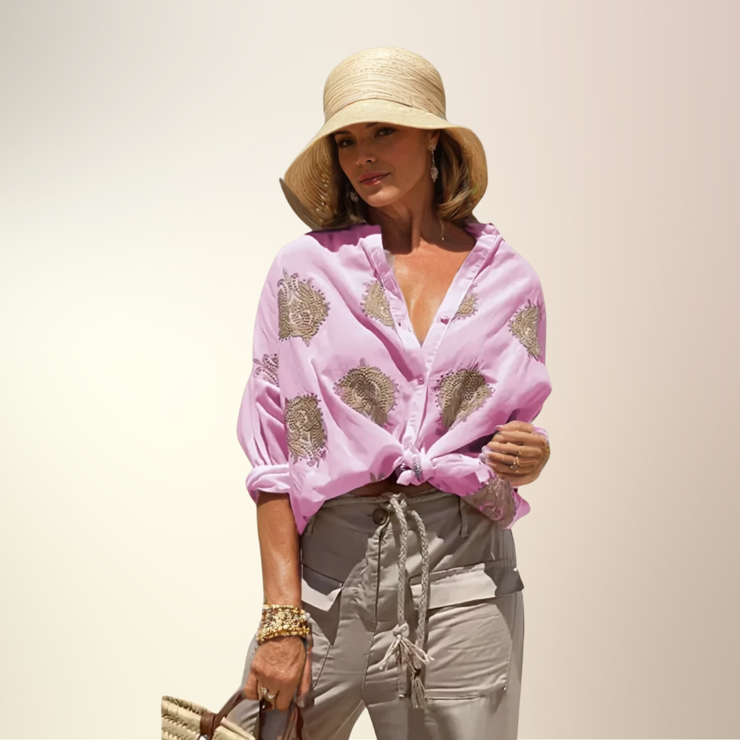 Blusa Donna Leggera in Tessuto Stampa Maniche Lunghe Estiva