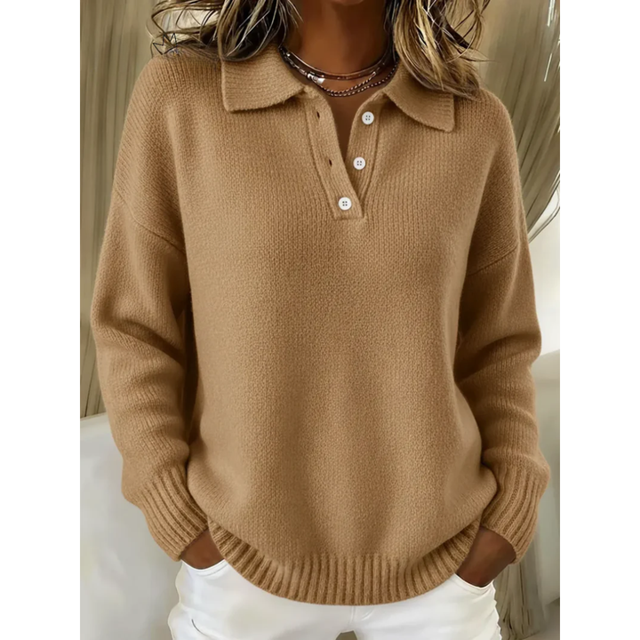 Maglione Donna Polo Classica in Maglia Maniche Lunghe Ampio