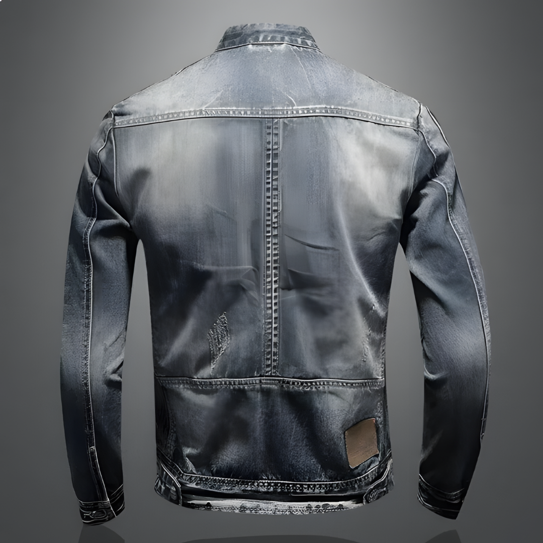 Giacca Uomo in Denim Slim Collo Alto con Cerniera
