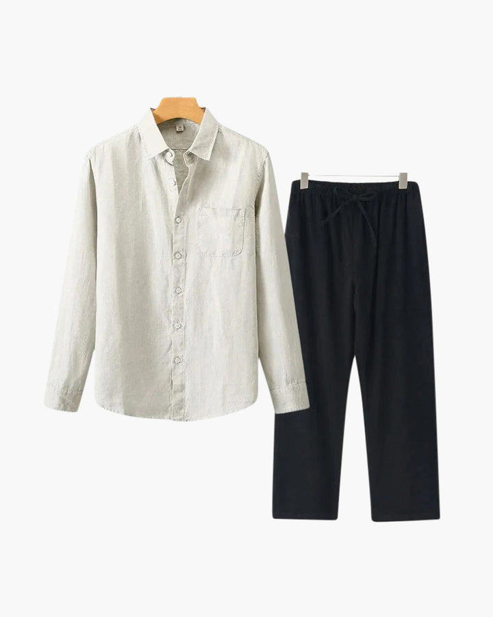 Set Coordinato Uomo in Lino Manica Lunga Comfort e Stile Pulito