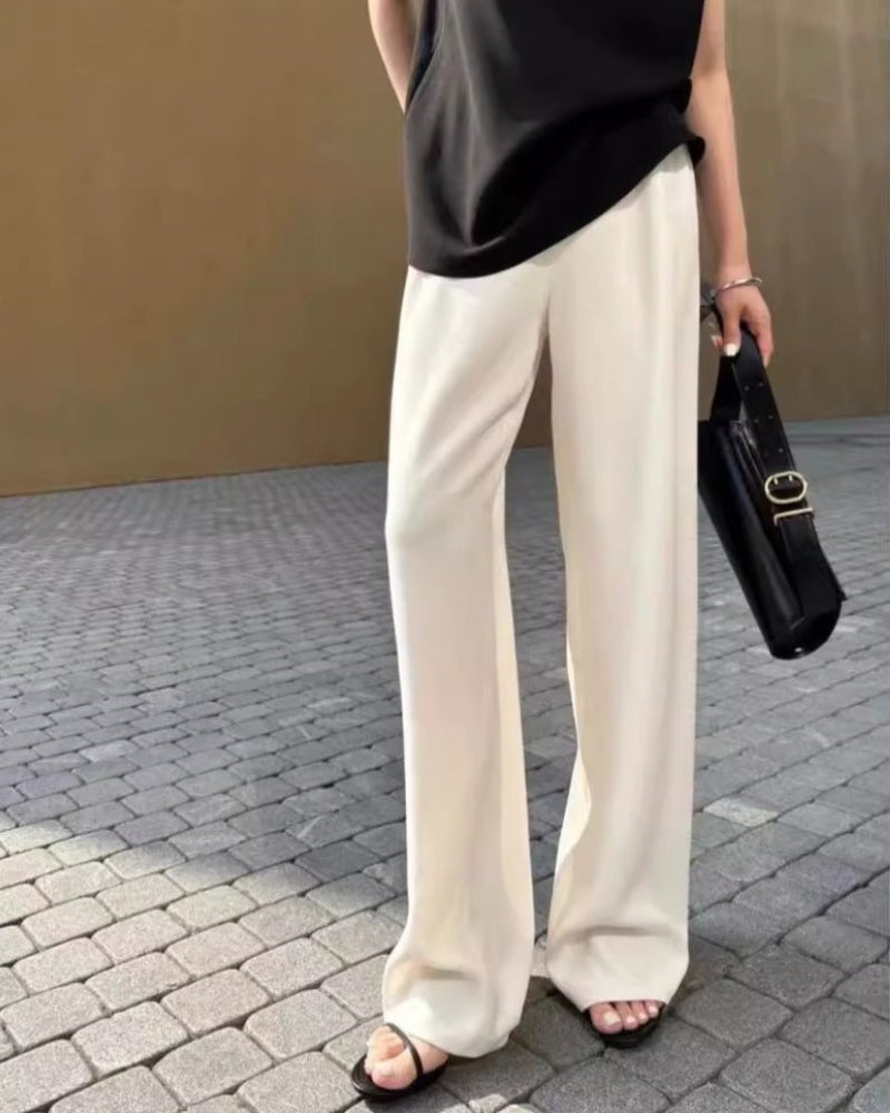 Pantaloni Palazzo Donna Tessuto Fluido Vestibilità Ampia