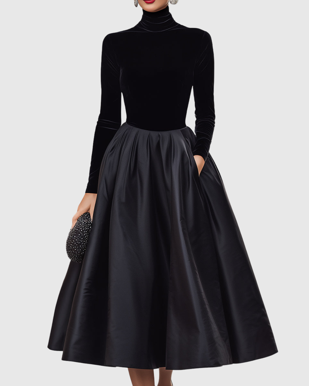 Vestito Midi Donna in Velluto e Satin Linea Elegante