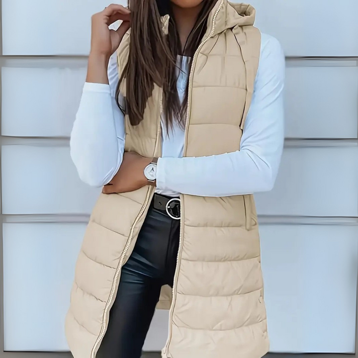 Gilet Donna Piumino Imbottito Leggero Smanicato Cappuccio Lungo