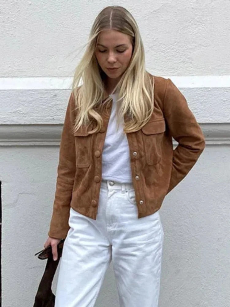 Giacca Donna in Pelle Scamosciata Capospalla Moda