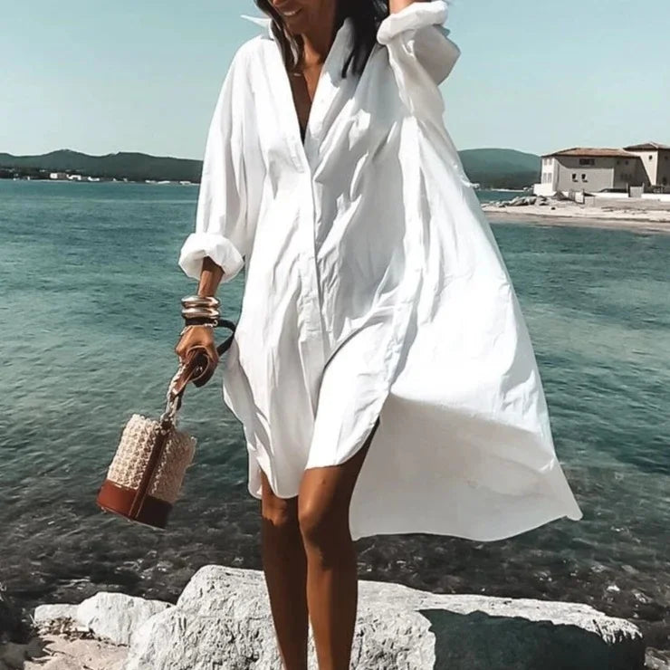 Abito Camicia Donna Fluido Vestibilità Comoda