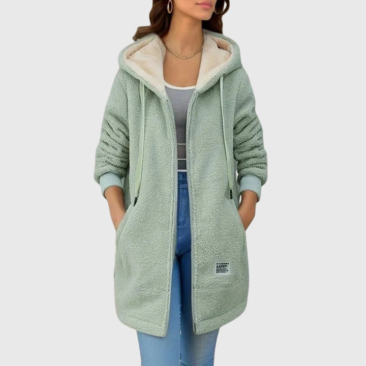 Giacca Donna in Pile con Cappuccio Morbida con Cerniera