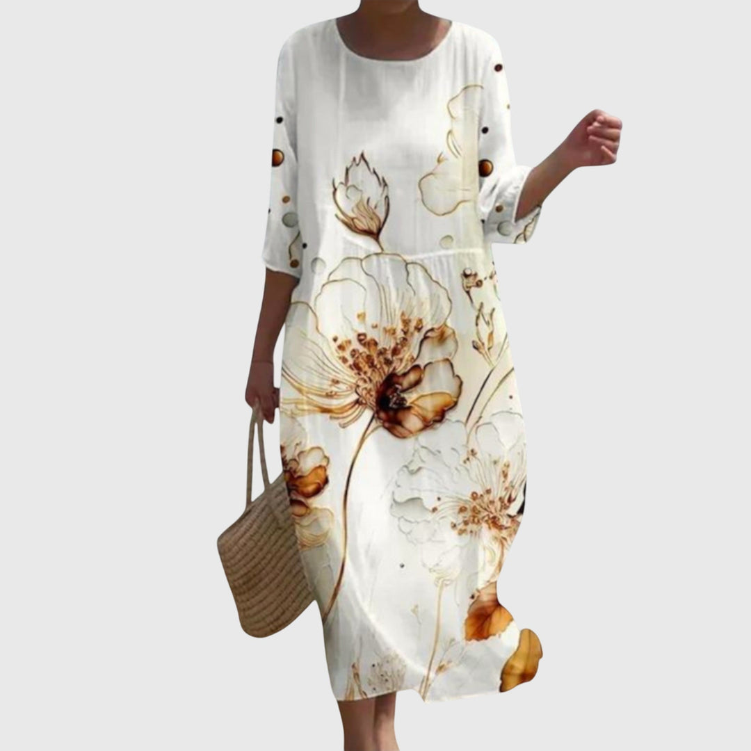 Abito Maxi Donna Stampa Botanica Vestibilità Scenica
