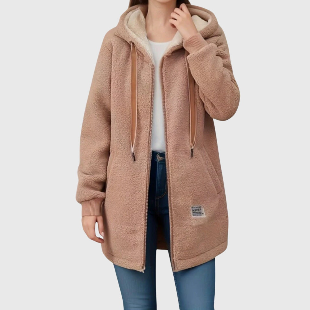 Giacca Donna in Pile con Cappuccio Morbida con Cerniera