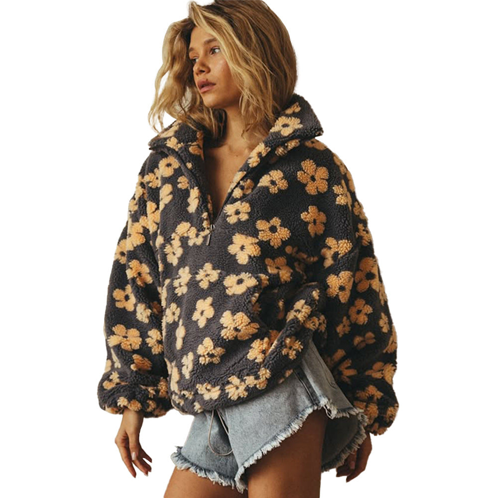 Felpa Donna in Pile Casual con Cerniera e Tasca Frontale