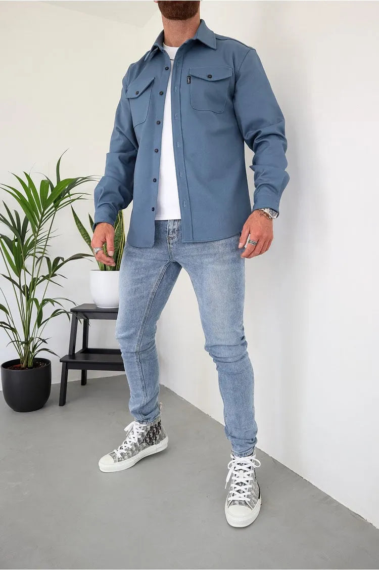 Camicia Uomo Bottoni Eleganti Tessuto Morbido Classica