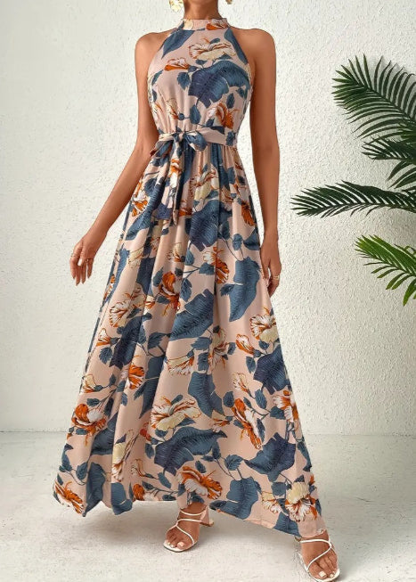 Abito lungo Donna leggero fluido senza maniche scollo allamericana