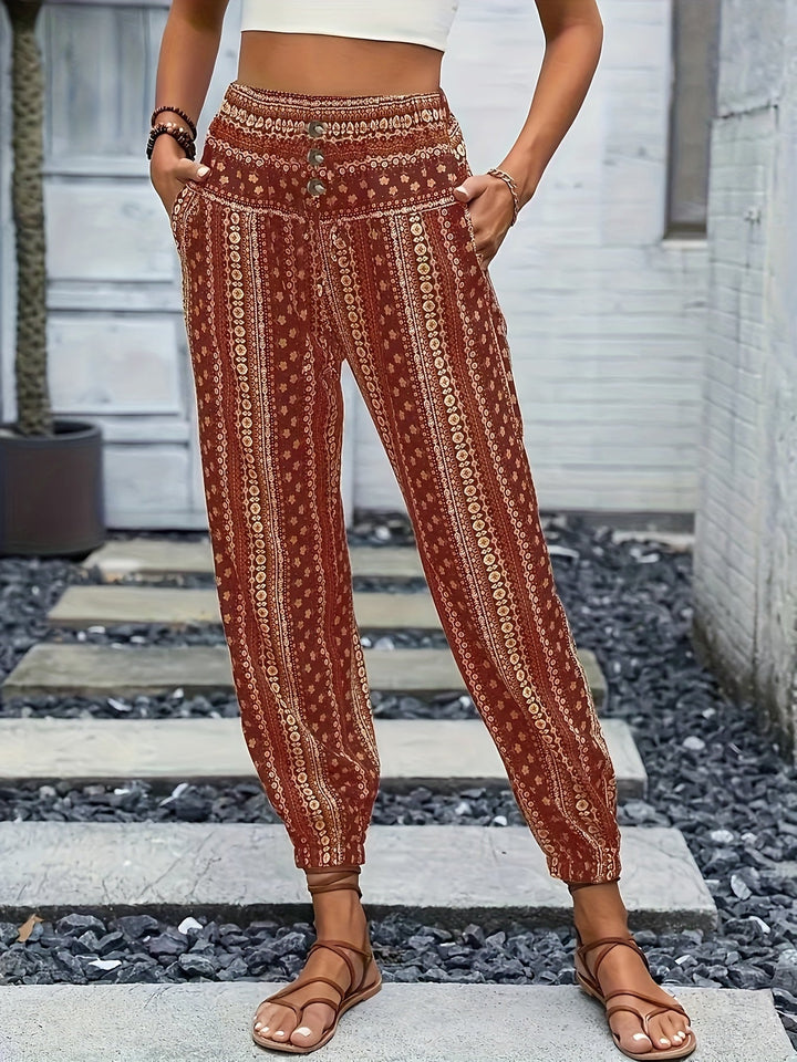 Pantaloni Donna Stampati Vita Alta Stile Boho Comodi - Vesarelli