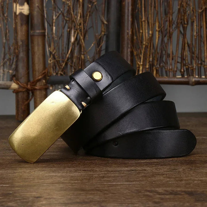 Cintura Uomo in Pelle con Fibbia in Ottone Stile Casual Elegante