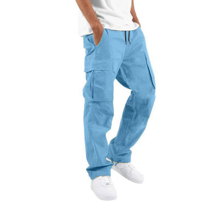 Pantaloni Cargo Uomo Misto Cotone Gamba Larga Vestibilità Rilassata