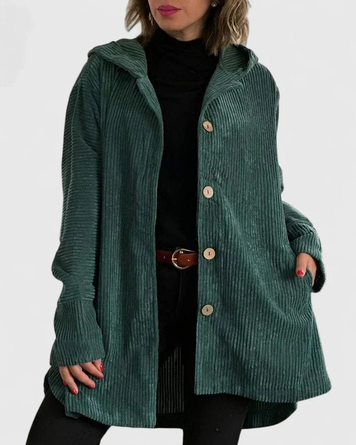 Giacca Donna con Cappuccio Tessuto a Coste Vestibilità Rilassata