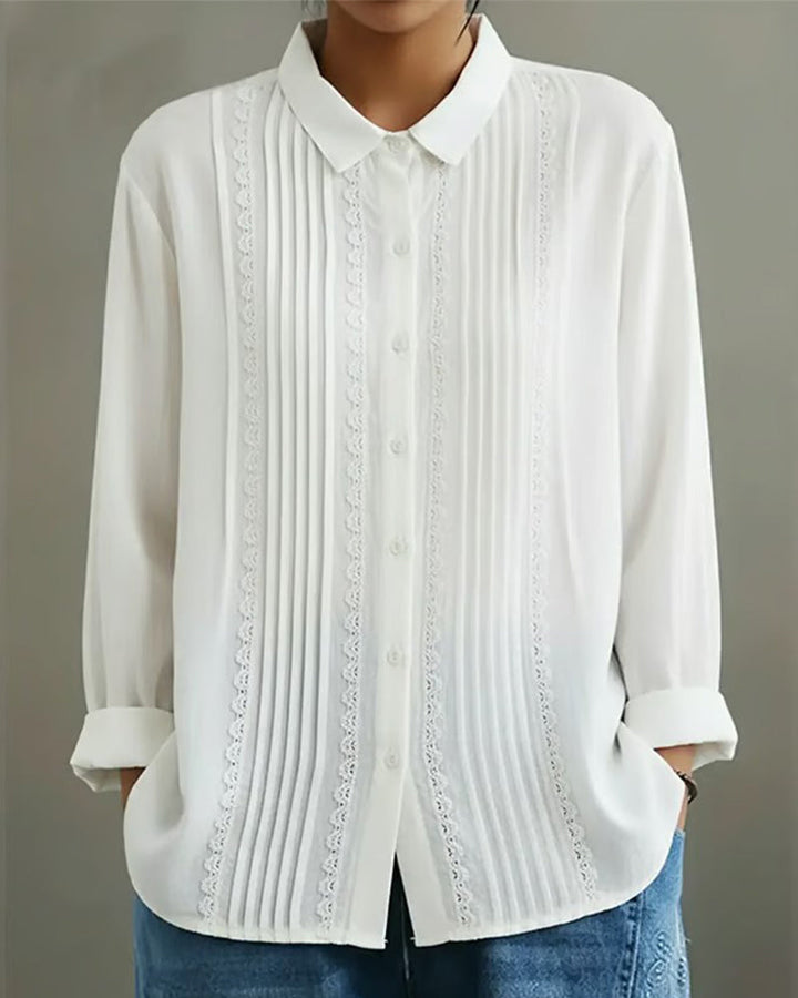 Camicia Donna Cotone Lino Leggera Estiva con Pizzo - Vesarelli