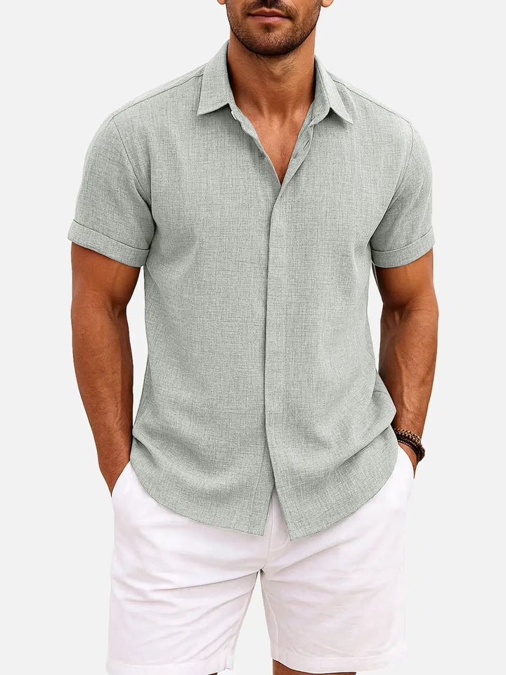 Camicia Uomo Misto Cotone Lino Maniche Corte