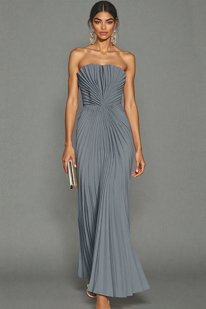 Abito Lungo Donna Plissettato Senza Spalline Elegante