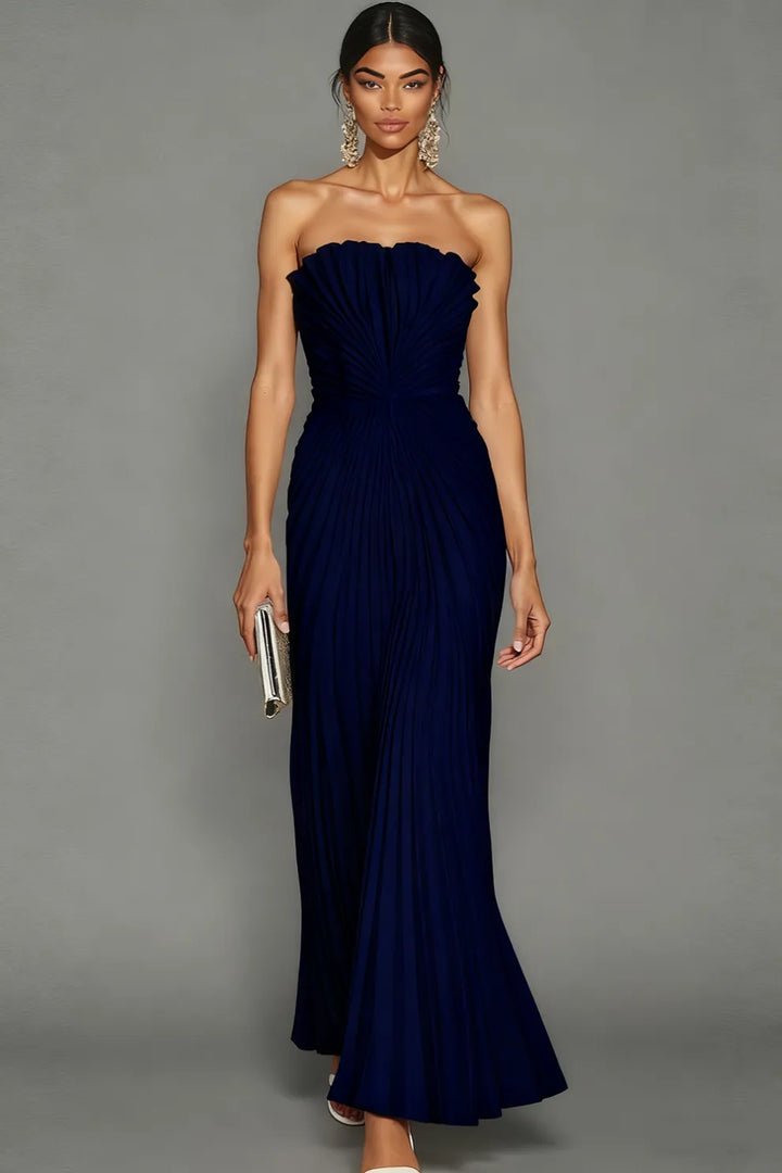 Abito Lungo Donna Plissettato Senza Spalline Elegante