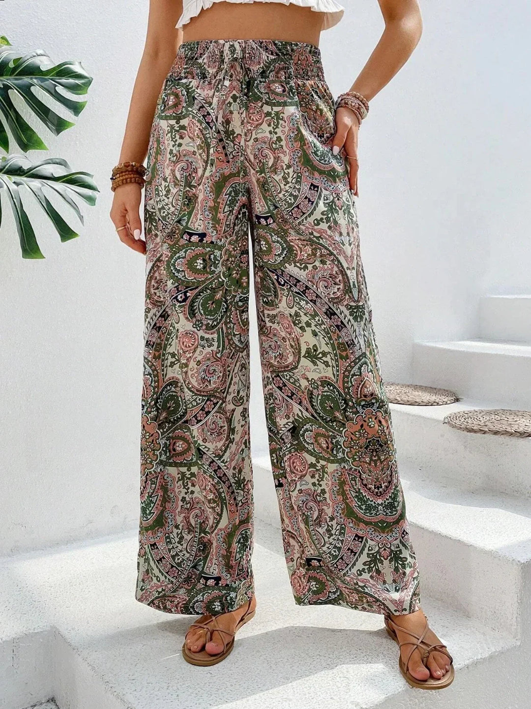 Pantaloni Donna Stampati Tessuto Leggero Taglio Largo