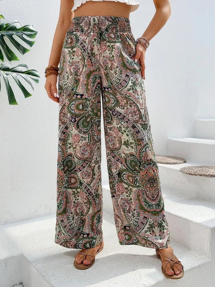 Pantaloni Donna Stampati Tessuto Leggero Taglio Largo