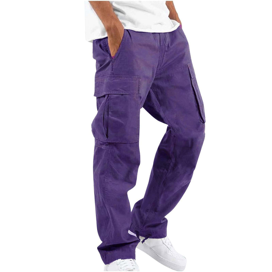 Pantaloni Cargo Uomo Misto Cotone Gamba Larga Vestibilità Rilassata