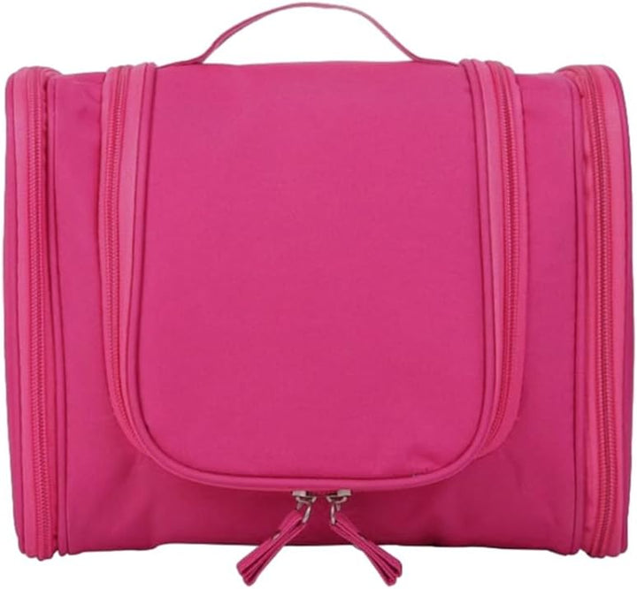 Borsa da viaggio rosa, organizer cosmetici, design compatto con zip, ideale per trucco e accessori, perfetta per viaggi e uso quotidiano.