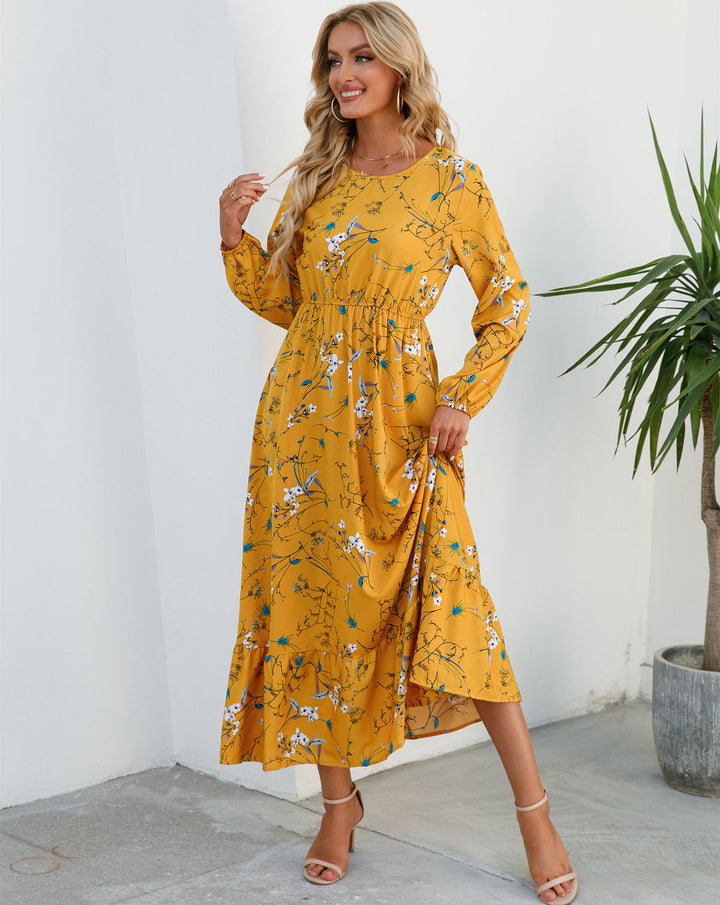 Abito Donna in Chiffon Floreale Scollo Rotondo Elegante