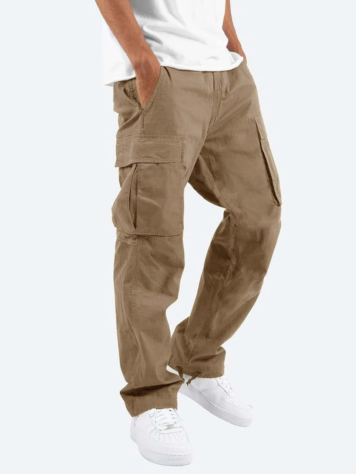 Pantaloni Cargo Uomo Misto Cotone Gamba Larga Vestibilità Rilassata