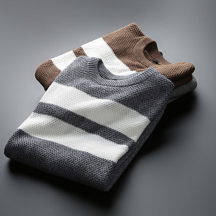 Maglione Uomo Girocollo Maglia a Righe Comoda