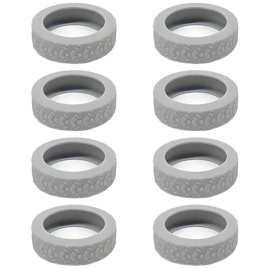 Otto ruote grigie in gomma per carrello, design antiscivolo, resistenti e durevoli, ideali per pavimenti lisci, ricambio universale.